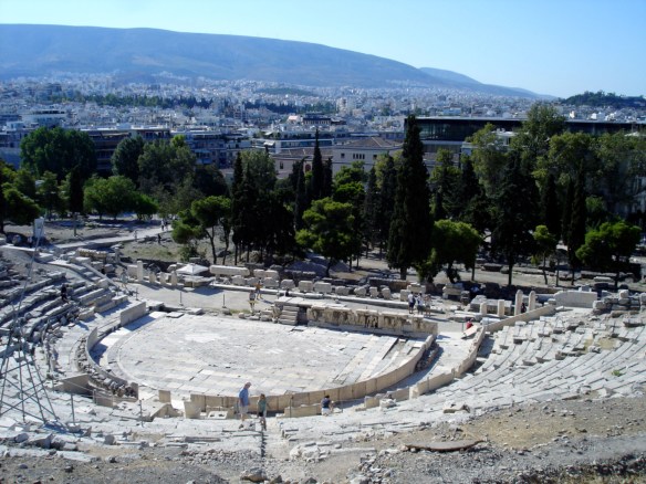 Remains of the theatre of Dionysus, on the south slope of the Acropolis The theatre of Dionysus on the south slope of the Acropolis