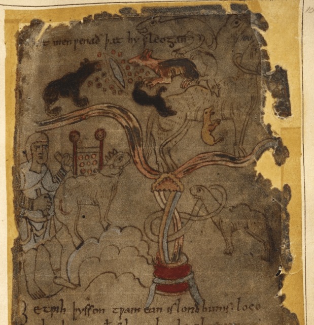 Detail of a miniature of gold-digging ants in the land of Gorgoneus, from the Marvels of the East, England, 4th quarter of the 10th century, Cotton MS Vitellius A XV, f. 101r Detail of a miniature of gold-digging ants in the land of Gorgoneus, from the Marvels of the East, England, 4th quarter of the 10th century, Cotton MS Vitellius A XV, f. 101r