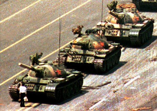 Unknown man confronts tanks in Tiananmen Square, Beijing, 1989 Unknown man confronts tanks in Tiananmen Square, Beijing, 1989