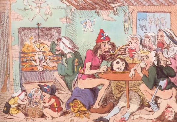 "A Family of Sans-Culottes refreshing after the fatigues of the day", English cartoon from the 1790s