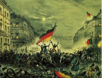 Fighting on the Barricades, Berlin, 18 March 1848. Detail from lithograph by unknown artist.